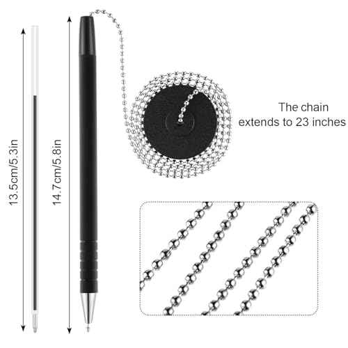 Security Pen Set with Bead Chain and Pen Holder, Desktop Pens with Chains, Blank Ink Refills for Office Bank Supplies, Black (64 Pieces)