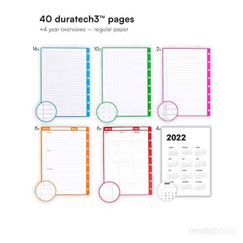 MODUBOOQ organizer, block - Modular Reusable Smart Notebook A5 - Notebook with Tabs & Discbound System - 40 modular pages with duratech3 technology - Washable and writes like paper