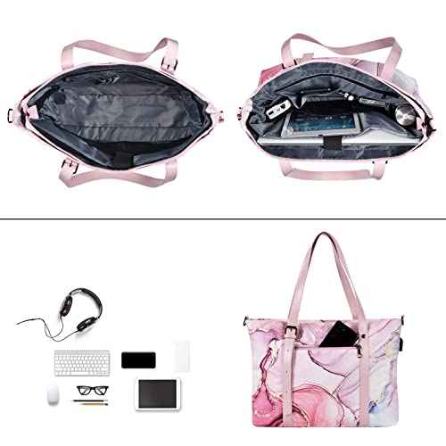 MOSISO USB Port Laptop Tote Bag (17-17.3 inch) with Adjustable Top Handle, Laptop Bag for Women, Polyester Work Travel Office Large Computer Shoulder Handbag Marble MO-MBH216
