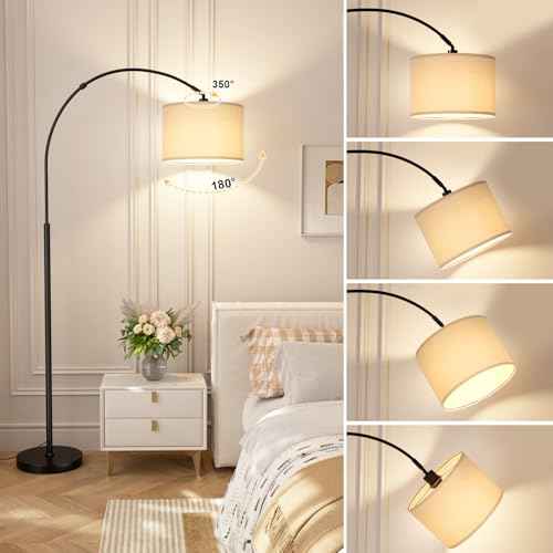Ambimall 70' Dimmable Arc Floor Lamp with Remote, Color Temperatures and Brightness Adjustable, Arched Floor Lamp with Rotating Head, Over Couch Arched Light for Living Room (Deep Beige and Black)