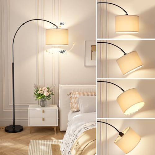 Ambimall 70" Dimmable Arc Floor Lamp with Remote - Deep Beige & Black