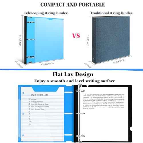 INFUN 1.5 Inch Telescoping 3 Ring Binder - 6PCS, Flexible Round Binder with Customizable Front Cover and Clear Catalog Pocket, 1.5Inch Rings, 370 Sheet Capacity