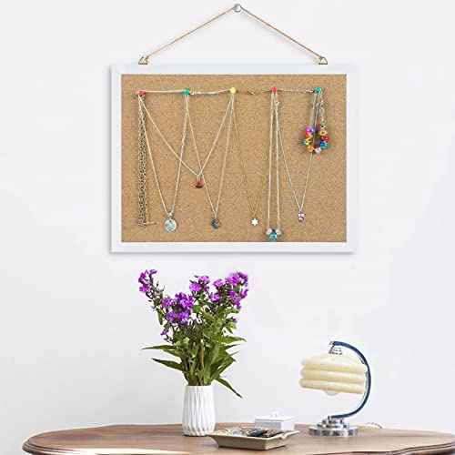 FEBSNOW Cork Board Bulletin Board 15.7 x 12 Inches with Rectangle White Frame Hanging Pin for Office Home Message Board or Vision Board Decoration