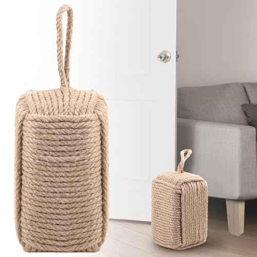 Rope Door Stop Decorative Door Stop with Handle 4.72 ''d x 11.8''h 8.8lb Square Heavy Weighted Stoppers for Outdoor Inside Bottom Home to Keep Open Light Brown