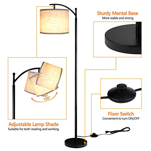 ROTTOGOON Black Floor Lamp with Beige Shade, 3 Color Temperatures LED Bulb, Tall Industrial Reading Lamp for Living Room & Bedroom, Office