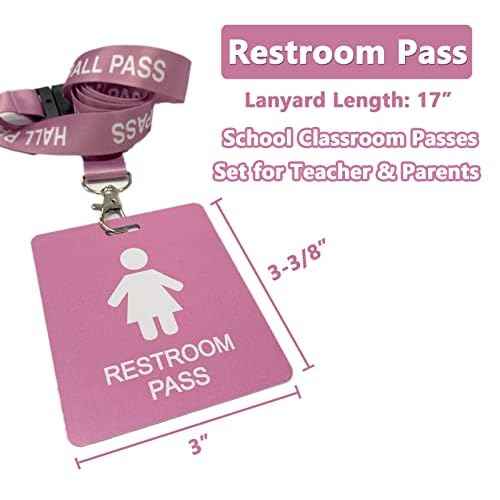 Hall Pass Lanyards with Card Passes,Unbreakable School Classroom Passes Set for Teacher Parents (Hall Bathroom Library Office & Nurse), 6 Pcs