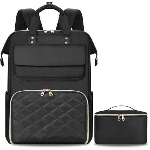 BERTASCHE Lunch Backpack for Women, 15.6 Inch Laptop Backpack with Insulated Cooler Lunch box, Nurse Backpack for Teacher Work Travel College Picnic, Black