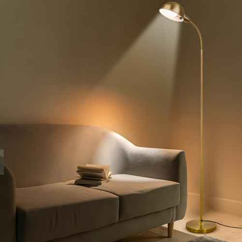 Dimmable Floor Lamp with Flexible Gooseneck and Rotatable Shade, Modern Style Standing Tall Lamp, E26 Socket, LED Reading Lamp (Gold)