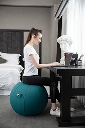 YOGIVO Ocean Blue 24in Sitting Ball Chair — Ergonomic Office & Home Balance Ball with Handle