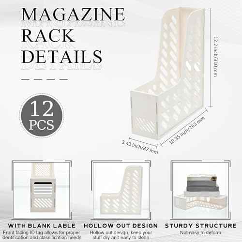 Glenmal 12 Pack Magazine Organizers Binder Organizer for Desk Plastic Vertical File Holder Magazine Racks Desk Accessories for Office, Home, or School (White)