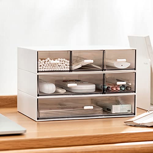 Kulusion 9x6.5x2 Inch 3-Tier Stackable Desk Organizer with 6 Compartments - White, Multi-Use Storage Drawer