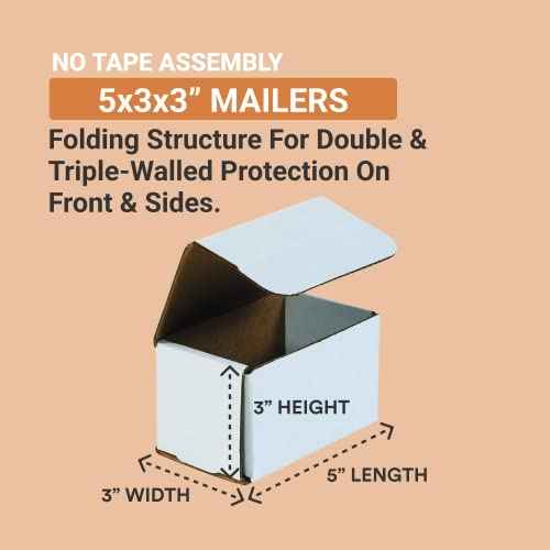 AVIDITI Shipping Boxes Small 5"L x 3"W x 3"H, 50-Pack | Corrugated Cardboard Box for Packing, Moving and Storage 5x3x3 533