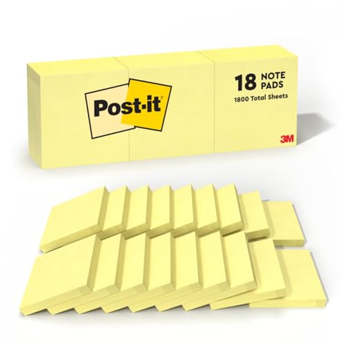 Post-it Notes 3x3 in Canary Yellow, 18 Pads - Variation 1, Office Organization