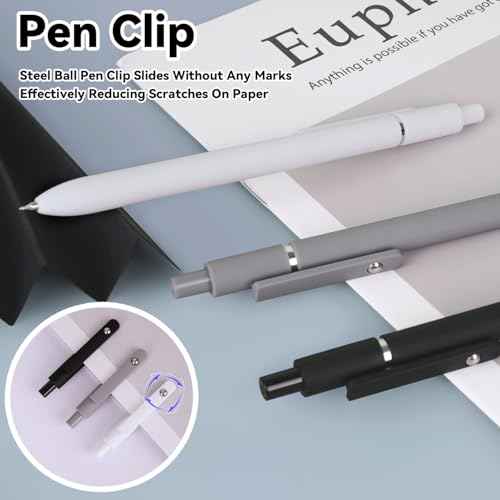 FIOVER Gel Pens,6Pcs Fine Point Smooth Writing Pens 0.5mm Black Gel Ink, High-End Series Ballpoint for Journaling Note Taking, Gifts for Women Men (6pcs-Black, Gray, White)