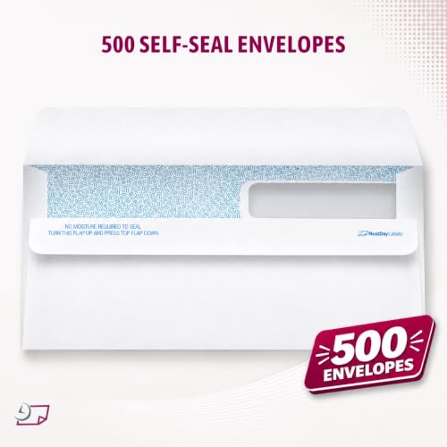 NextDayLabels #9 Double Window Check Envelopes 500 Pack - Made in USA, Self-Seal, Compatible with QuickBooks
