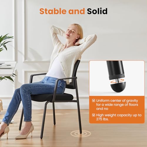 Black 2-Pack Mesh Back Stacking Office Chairs with Upholstered Seat & Ergonomic Lumber Support