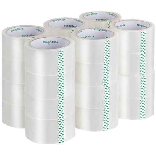 Clear Packing Tape (24 Rolls), Heavy Duty Packaging Tape for Shipping Packaging Moving Sealing, 2 inches Wide, 65 Yards Per Roll