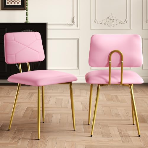 VECELO 4-Pack Pink Stacking Dining Chairs with Tufted Faux Leather