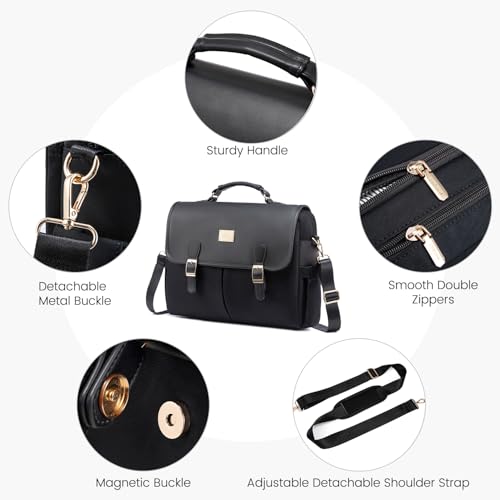 LOVEVOOK Laptop Bag for Women, 15.6 inch Large Capacity Computer Briefcase Sleeve Case, Crossbody Messenger Shoulder Bag, Office Business Work Tote Bags Purse for Travel Gifts, Black