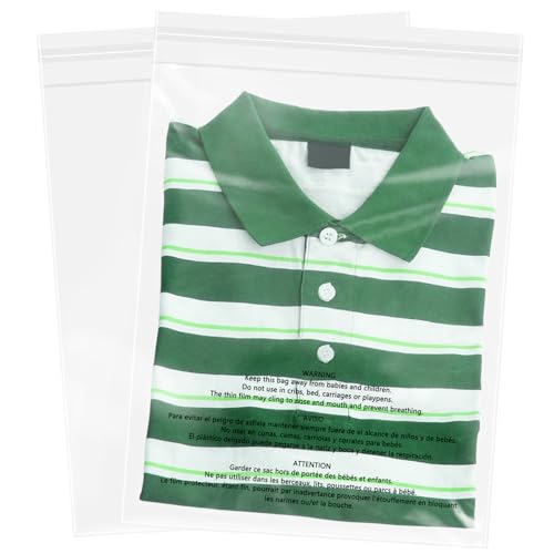 100 Pack 12x18 Inch Clear Poly Bags with Resealable & Safety Warning – Food Grade, Self Sealing, Reusable Packaging