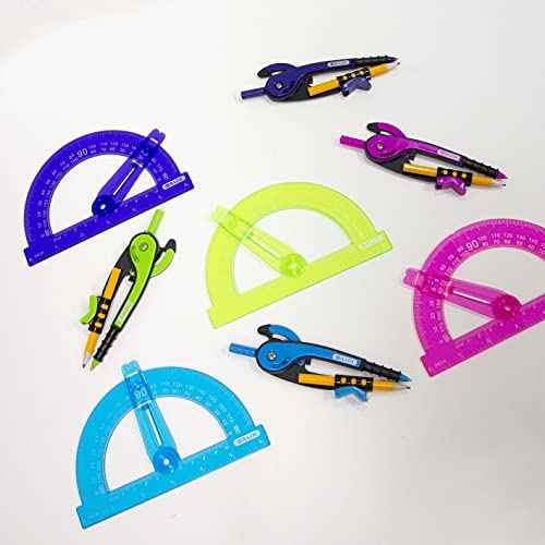 BAZIC Products Geometry Math Compass Set w/Scale-Arm, 6" Swing Arm Protractor, & HB Wood Pencil, Inch Centimeter, Mathematical Drafting Drawing Tool, 24-Pack