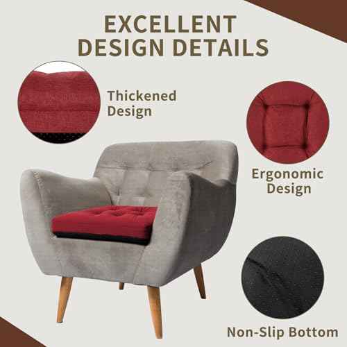 Recliner Cushions, 20x20x5 Inch Double Layer Design Chair Cushion, Soft Tufted Thickened Seat Cushions for Elderly, Wine Red