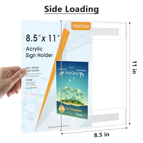 MaxGear 8.5 x 11 Wall Mount Acrylic Sign Holder 2-Pack with Tape – Vertical, Easy Install Adhesive Display