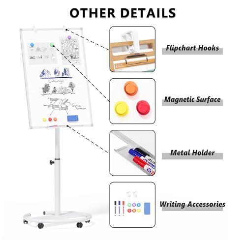 Height Adjustable Mobile Whiteboard with Circular Stand, 36x24 Inch Magnetic Dry Erase Board for Classroom & Office