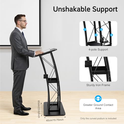 LIAPDG Curved 47” Podium Lectern with Cup Holder – Black (Variation: #Black2)