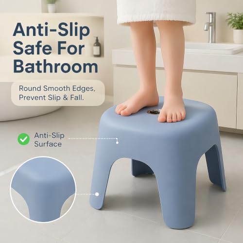 Rabihike Blue Heavy-Duty ABS Shower Stool - Non-Slip Small Plastic Step Stool, 220 lb