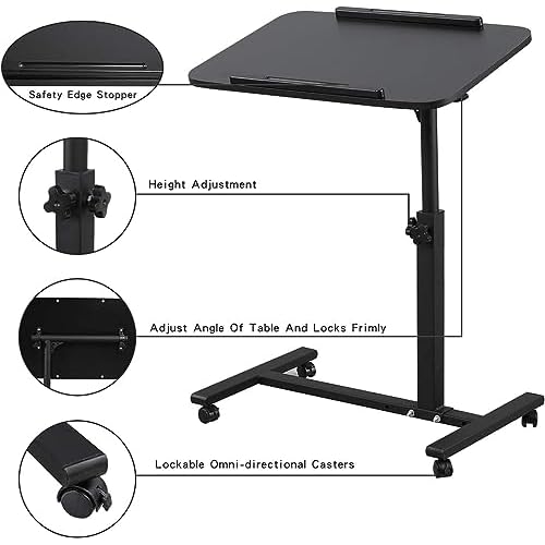 Laptop Table Mobile Adjustable Height Portable Desk Notebook Swivel PC Computer Rolling Desk with Wheels, Laptop Stand for Couch Bedside Hospital Bed Table