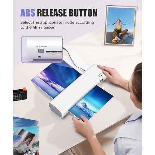 9-Inch 4-in-1 Thermal Laminator Machine with Never-Jam Tech, Includes 40 A4 Laminating Pouches, Trimmer & Corner Rounder for Office & Home Use - White