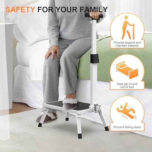 Step Stools for Adults, Foldable Step Stool with Handle for Elderly Seniors Stepping Stool with Non-Slip Step Platform Metal Stool in Kitchen, Bedroom,Bathroom,330 Lbs Capacity(Patent Protection)
