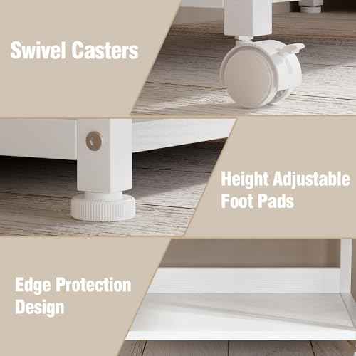 Large Printer Stand with Storage Fabric Drawer Under Desk Printer Table with Wheels for Home Office, Printer Cart fit Fax Machine Scanner 23.4"x15.7" (White, 2 Tiers)