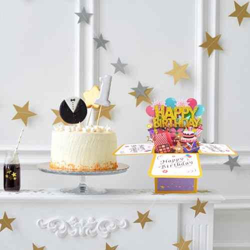 Funny Happy Birthday Pop Up Card, Sweet 3D Birthday Gift Box for Adults and Kids with Envelopes, Unique Handmade Foldable Celebration Cards for Daughter, Son, Mom, Dad, Friend