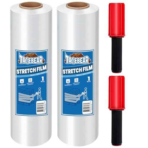 TAPEBEAR Stretch Wrap Film 15" x 760Ft Shrink Wrap Roll with Handles, Industrial Strength Clear Plastic Wrap Self-Adhering for Furniture Moving, Luggage Packing, Pallet Wrap, 60 Gauge, 2Rolls