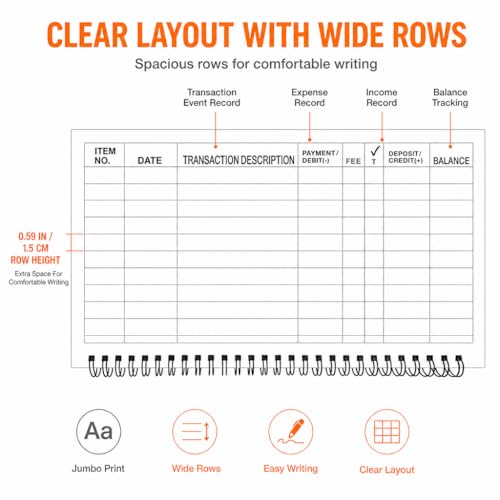 Large Print 2-Pack Check Register Book - 50 Pages Each, Spiral Bound