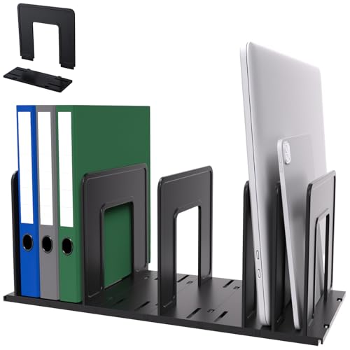 Adjustable Vertical File Sorter Sturdy Plastic Expandable Upright File Holder, Desktop Binder Organizer, School Office Organization Bookshelf Divider, Assemble Easily Endlessly, Black
