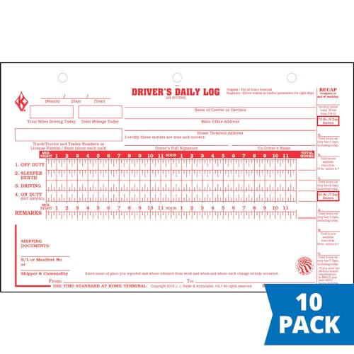 J. J. Keller Deluxe Daily Driver Log Pack 10 (310 Forms) 8.5 x 5.5, 10-pack