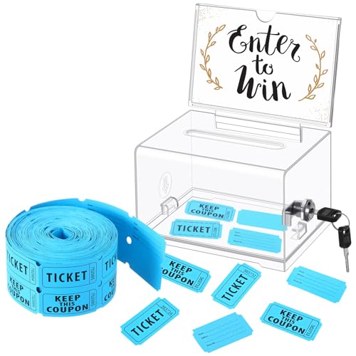 Havawish Blue Raffle Ticket Box with 500 Tickets & Lockable Acrylic Design
