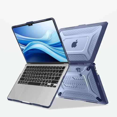 MOSISO Compatible with MacBook Air 13 inch Case 2025 2024 2023 2022 M4 A3240 M3 A3113 M2 A2681,Honeycomb Heavy Duty TPU Bumper Hard Case with Kickstand&Keyboard Skin for MacBook Air 13.6, Navy Blue