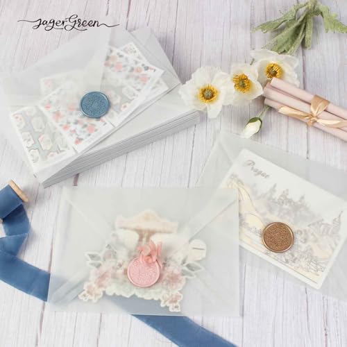 Translucent 5x7 Vellum Envelopes - 50 Pack, A7 Glassine Paper, Pre-Folded