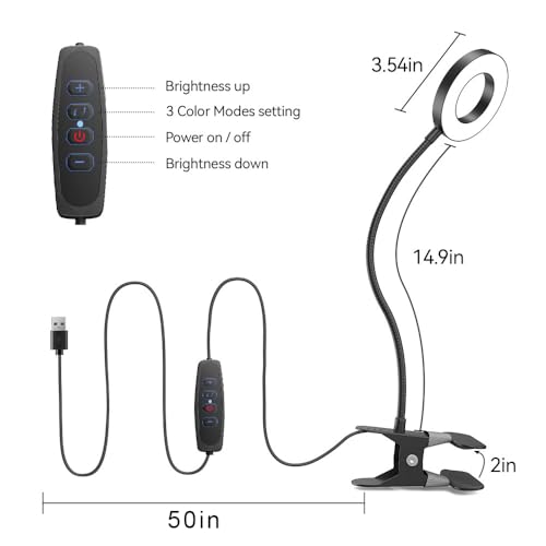 GARMESE Ring Clip-On Desk Lamp with 3 Color Modes & Dimmable Brightness, 360° Adjustable Neck, Eye Protection, Home Office Lighting