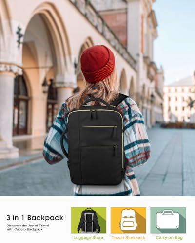 Capolo Travel Backpack Black 15.6 Inch Laptop Approved Personal Item Bag