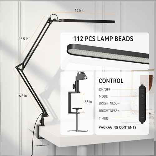 SKYLEO Led Desk Lamp - Desk Light for 31.5" Tall - 5 Color Modes X 11 Brightness Levels - Adjustable Swing Arm - Timmer & Memory Function - 12W Lamp for Desk - Black