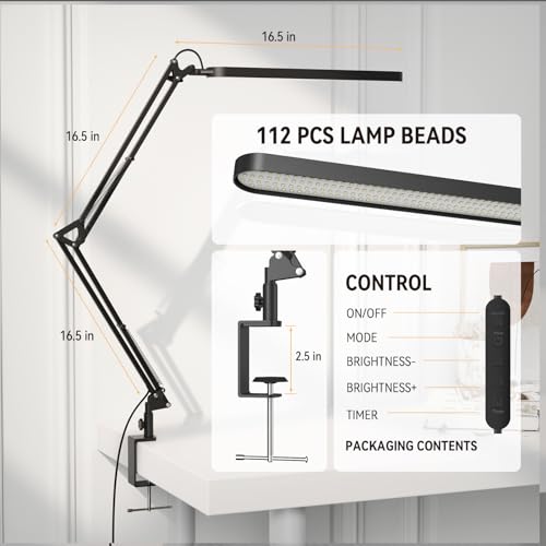 SKYLEO Black Adjustable Swing Arm Desk Lamp for Home Office & Study