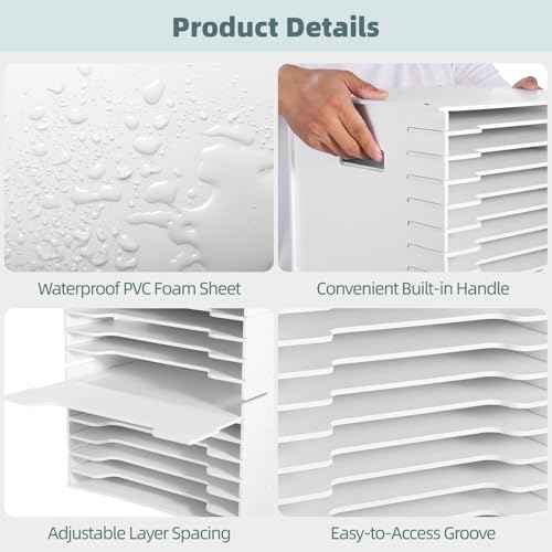 12 Tiers Scrapbook Paper Organizer, 12 x 12 in File Sorter Storage Rack, Adjustable PVC Foam Sheet Shelf Unit, Desktop Document Holder for Home Office Craft Room, Fits 13 x 13 in Cabinets