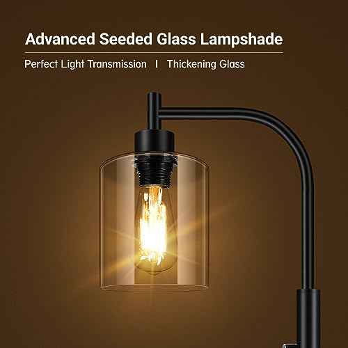 BoostArea Dimmable Floor Lamp, Standing Lamp with Glass Lampshade, 6W LED Bulb Included, Modern Standing Lamp, Bright LED Lamp for Living Room and Bedroom, Office