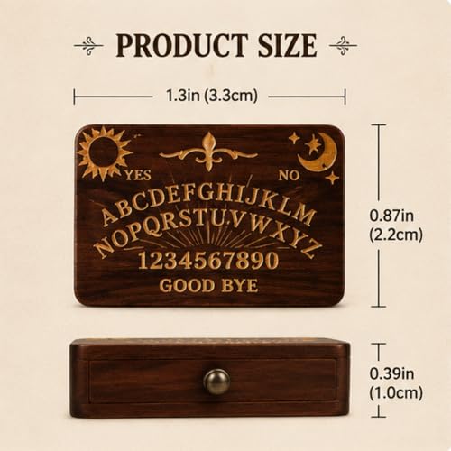 Veloshine Natural Wood Mini Spirit Board with Storage Drawer Gothic Letters Sunburst Design Home Decor