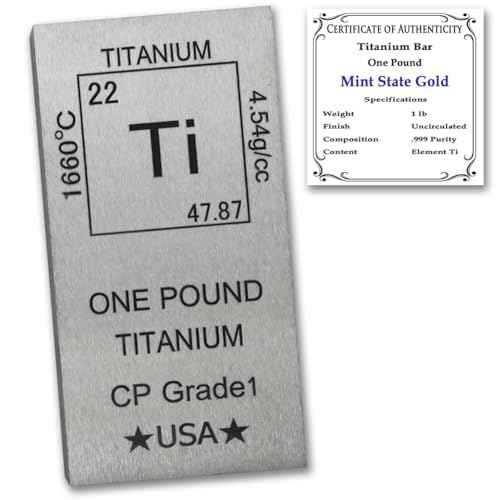 MINT STATE GOLD 1 lb Titanium Bar Bullion Paperweight - 999 Pure Chemistry Design with Certificate of Authenticity (1 Pound)